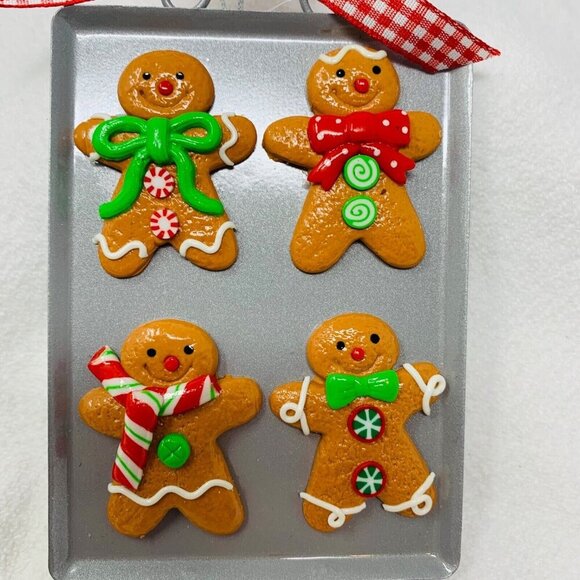 Mini Gingerbread Men Cookie Ornament Christmas Sheet Tray Bakery Red Gingham New - Picture 2 of 7